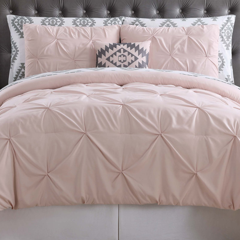 Ensemble d'édredon moderne et contemporain en microfibre Pueblo, Rosé, Édredon simple + 5 pièces supplémentaires