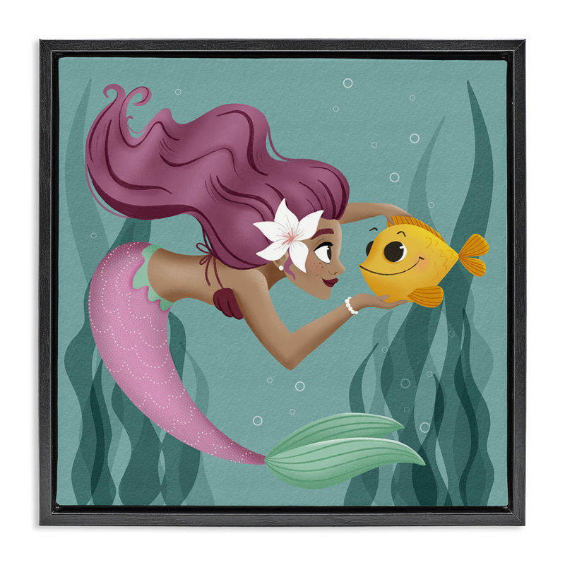 Cadre flottant Mermaid & Fish Friends, design par Sarah Hickman, Cadre flottant noir de jais, H 18 po x l 18 po
