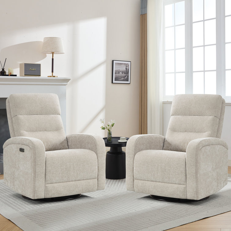 Beonka Chenille Power Swivel and Glider Rocker Recliner Chair and USB Port