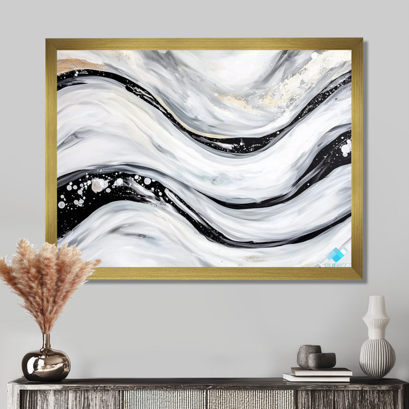 «Black and Grey Stone Abstract Waves II - Abstract Modern Waves», reproduction sur toile, H 12 po x l 20 po, Doré