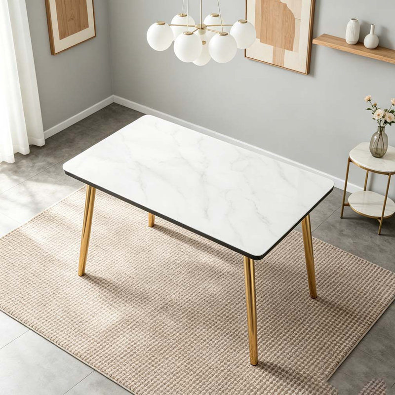 Table de salle à manger moderne, Blanc, Doré