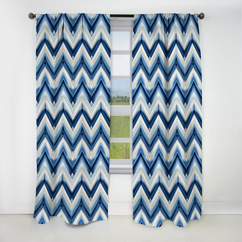 Motif géométrique à chevrons rétro - bleu et bleu cobalt - Rideau occultant - 1 panneau, L 52 po x L 95 po