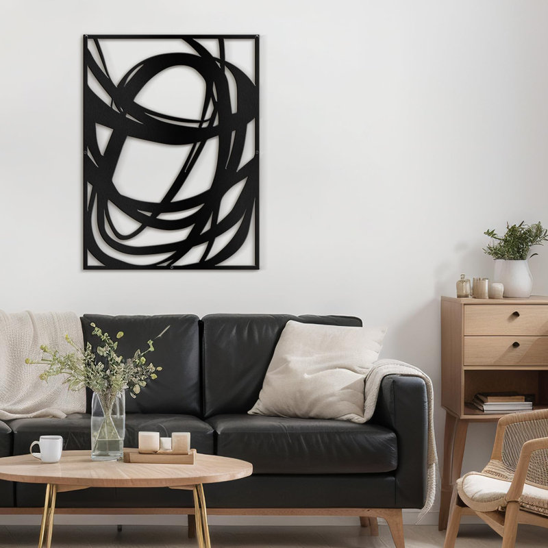 Décoration abstraite murale abstraite à lignes fluides, H 24 po x l 17,91 po x P 0,05 po, Noir