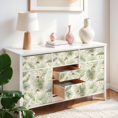 Papier peint auto-adhésif à peler et coller avec feuillage tropical vert pastel, couleurs vert olive, feuilles de palmier auto-adhésives et amovibles (45 x 300 cm)
