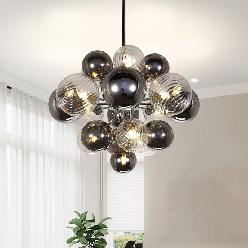 11 - Light Dimmable Tiered Glass Globes Bubble Chandelier