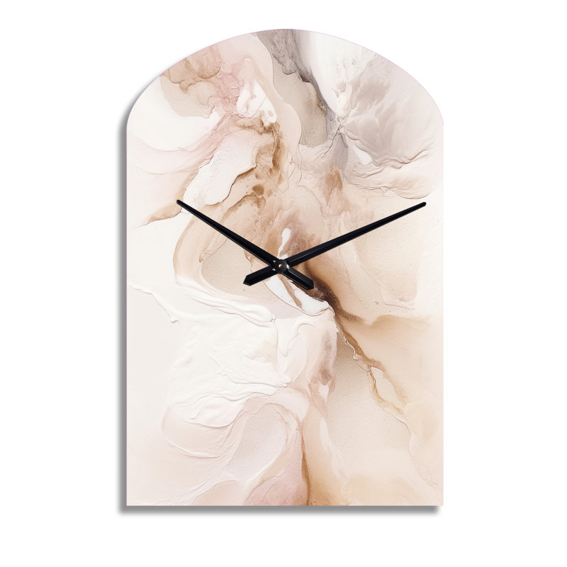 Brown Abstract Delicate Marble II - Marble Arch Metal Wall Clock, Modern Asymmetrical Wall Clock Print, Large