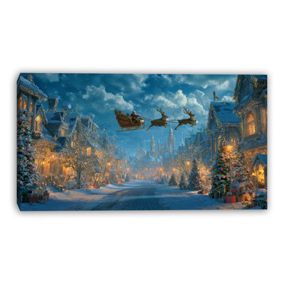 Père Noël au-dessus de la ville, art mural sur toile