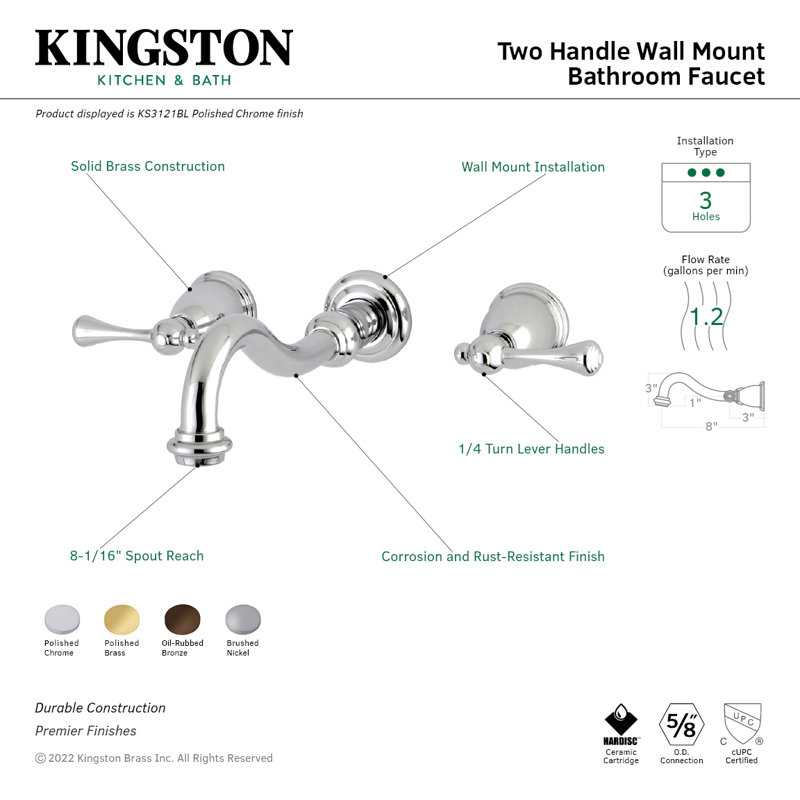 Vintage Wall Mounted Bathroom Faucet, Brushed Nickel