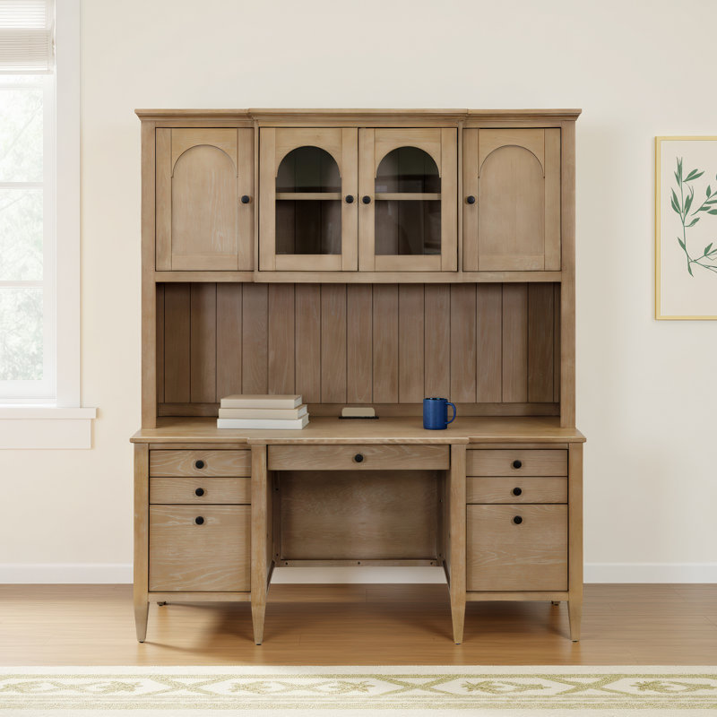 Gayle 66'' W Rectangular Credenza Desk with Hutch