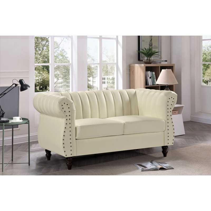 Capri 59.1'' Velvet Loveseat, Black Faux Leather