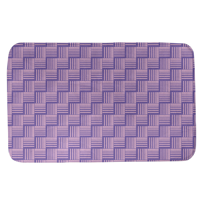 Tapis de bain géométrique antidérapant rectangulaire à rayures baskettressées, l 21 po x L 34 po, Mauve / Rose