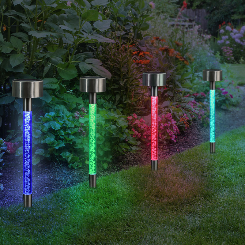Solar Color Changing LED Bubble Garden Stakes, Set of 4
