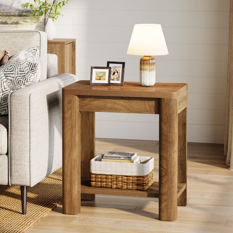 Petite table d'appoint Farmhouse avec tablette de rangement pour le salon, Brun, 1