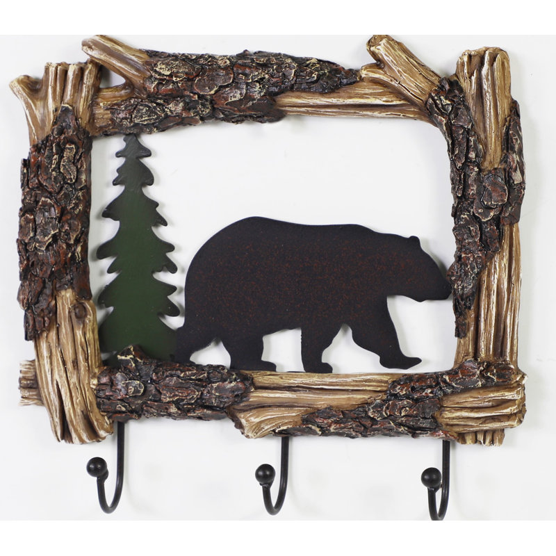 Rustic Bear Log Wall Hook Western Cabin Coat and Key Hanger