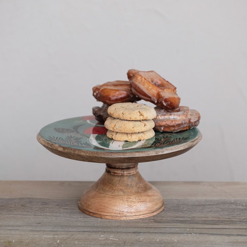 Enameled Mango Wood Pedestal With Mushrooms