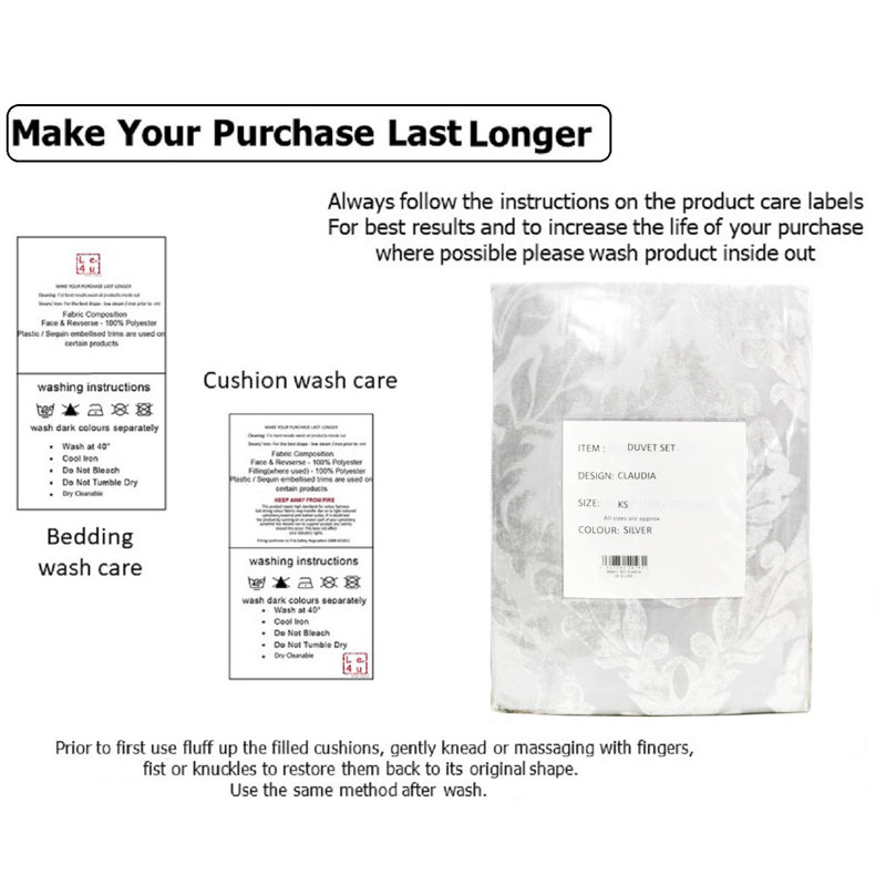 Nadia Microfiber Damask Duvet Cover Set with Pillowcases, Double