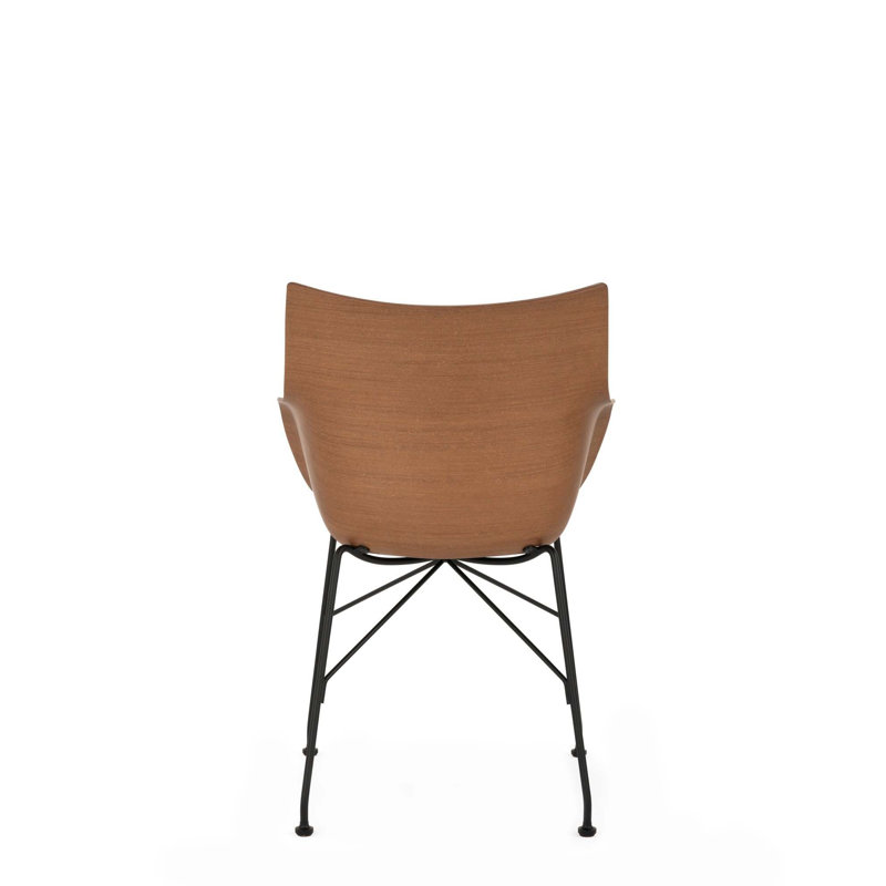 Q/Wood Upholstered Arm Chair, Dark Wood/Black/Ecrù