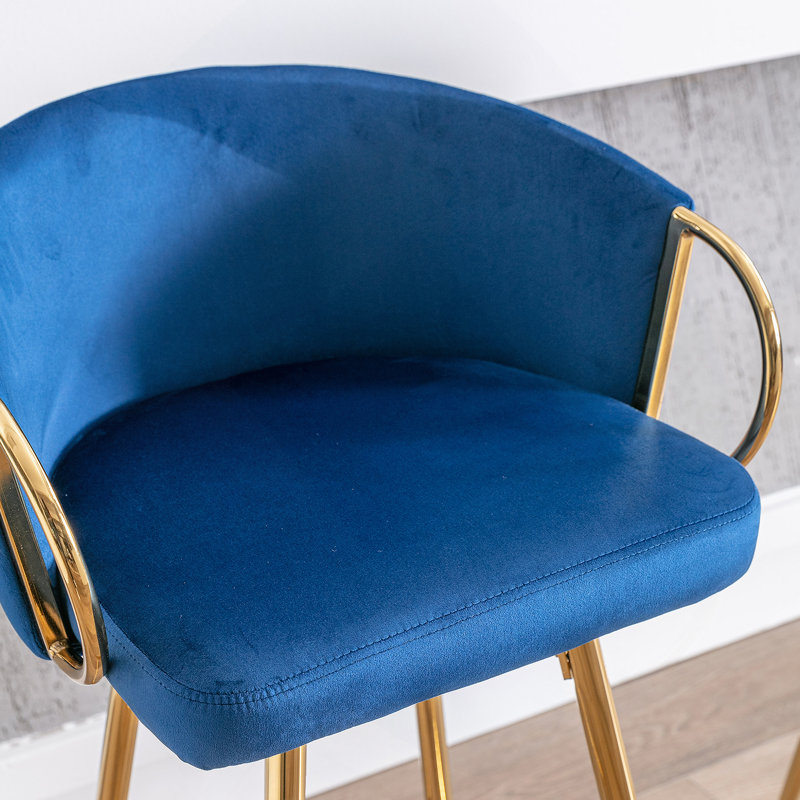 Dardar Stools,with Chrome Footrest and Base /Golden Leg Simple Bar Stool, Blue, Bar Stool (30" Seat Height)