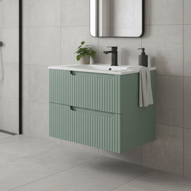 Meuble-lavabo moderne avec façades de tiroir texturées Citiscape, Vert menthe