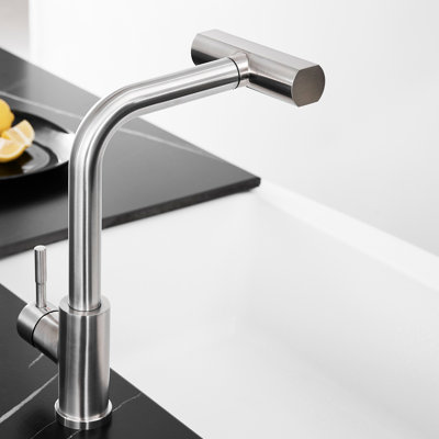Brushed Nickel Kitchen Sink Faucet With Pull Out Spray, Modern , 360 Swivel For Sinks And Bars Classic Style Faucet, Single Hole Bar
