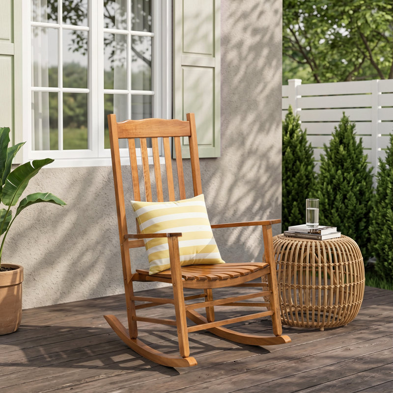 Chaise d'extérieur en bois massif à bascule Amall, Brun orangé