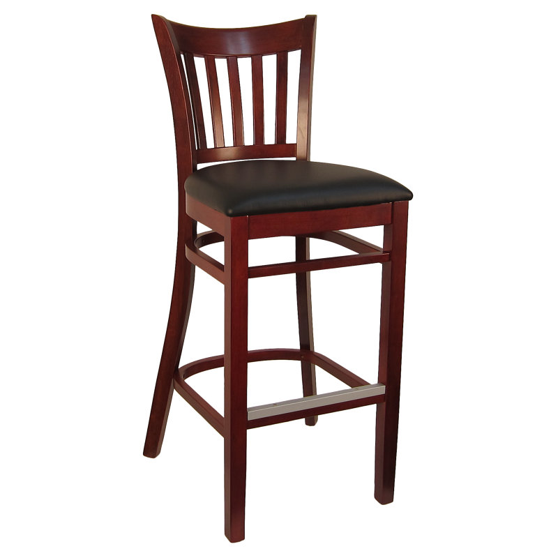 Upholstered Counter Stool with Solid Wood Frame, Dark Mahogany