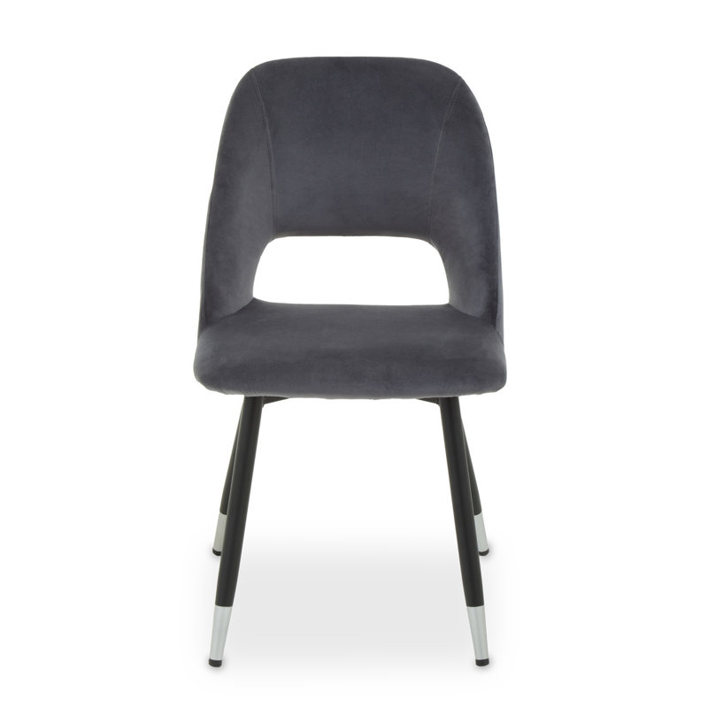 45cm H Velvet Upholstered Side Chair, Grey, Silver