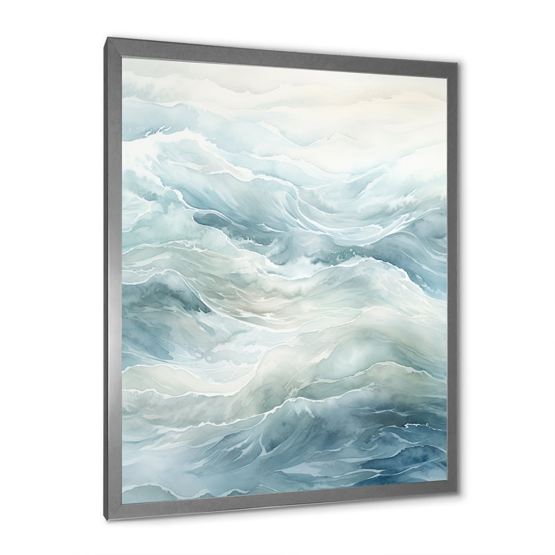 Impression sur toile Ocean Minimal Waves Charm, Cadre simple argenté, H 32 po x l 24 po x P 1 po