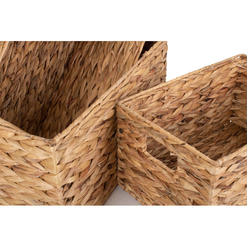 3 Piece Water Hyacinth Wicker Rectangular Storage Basket Set