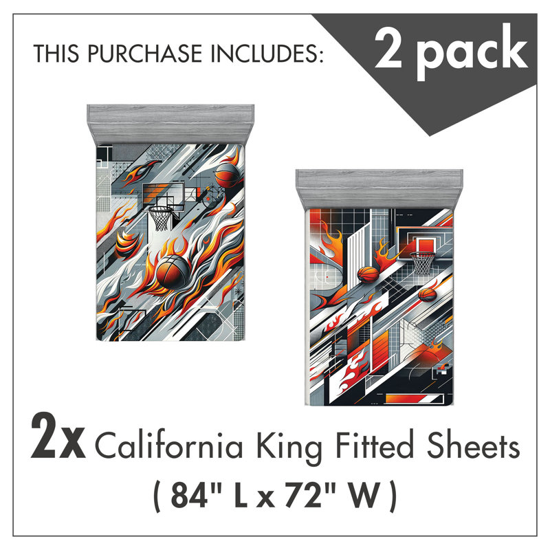 Microfiber Basketball Fitted Sheet, California King Fitted Sheet