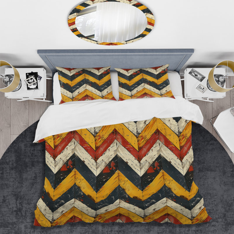 Ensemble de housse de couette à chevrons jaune et blanc, Housse de couette très grand + 2 taies décorativ