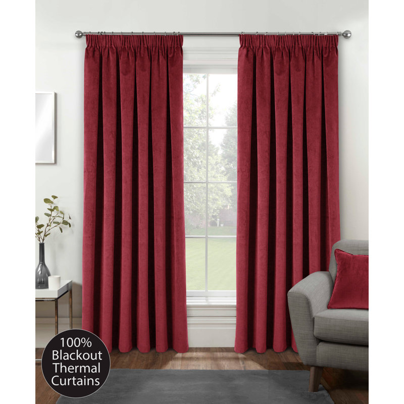 Alene Blackout Curtains, 168cm Width x 213cm Drop, Red, 1
