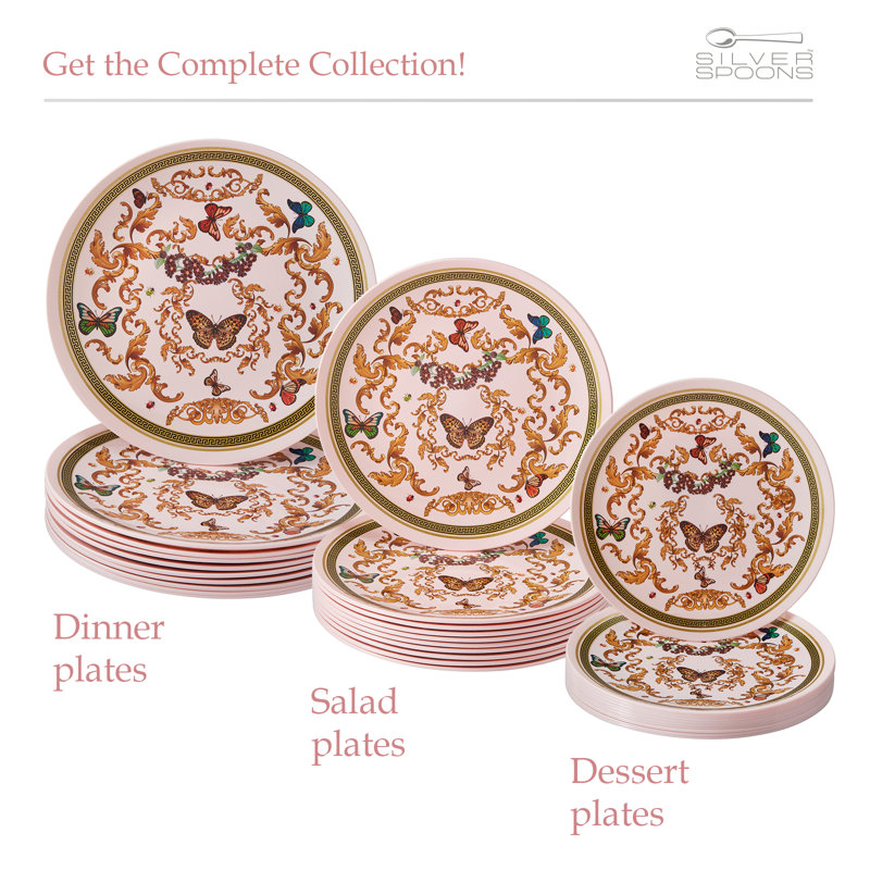 Blush Pink and Gold Butterfly Garden Plastic Dinner Plates Set
