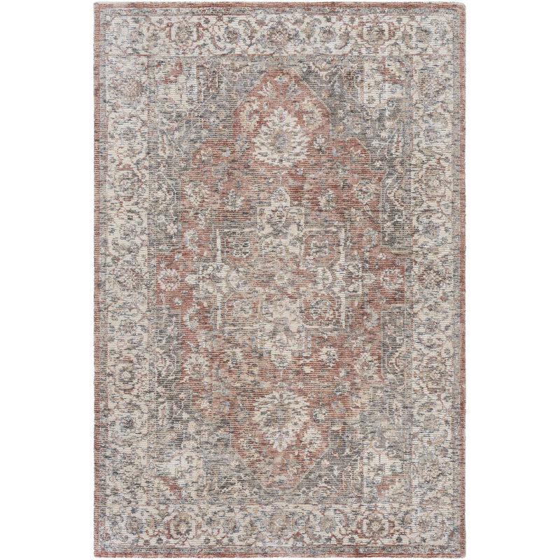 Tapis oriental rouge brique / prune / crème / beige clair / gris moyen / gris anthracite Idette, Rectangle 8 pi x 10 pi