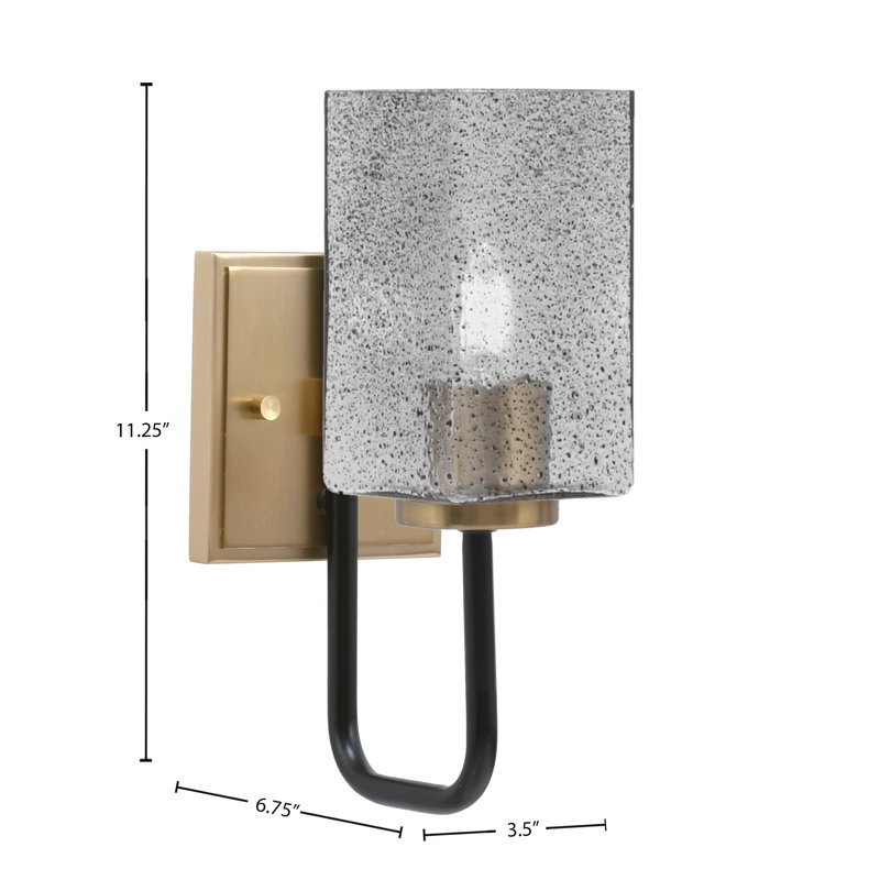 Applique murale 1 lumière Amarmula, noir mat et laiton vieilli, verre à bulles carré de 3,5 po, Noir/laiton, Transparent/noir