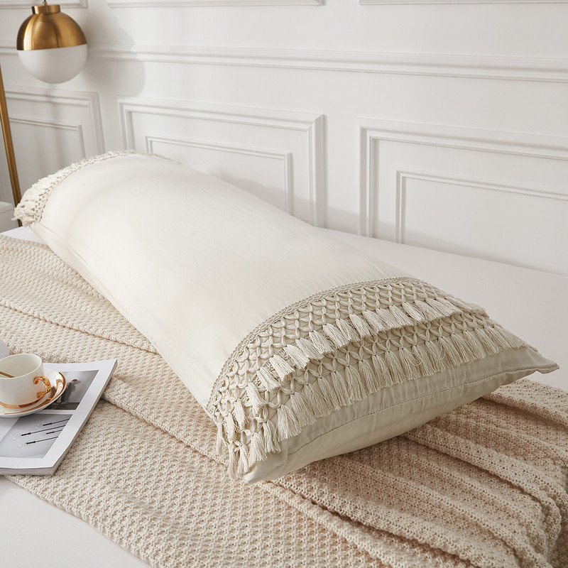 Beige Tassel Body Pillow Cover 20x54 Body Pillow Cover Boho Chic Macrame Tassel Decor Pillow Covers with Pocket Closure