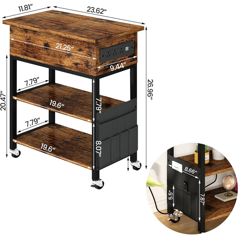 Table de bout Daymien avec rangement et prises intégrées