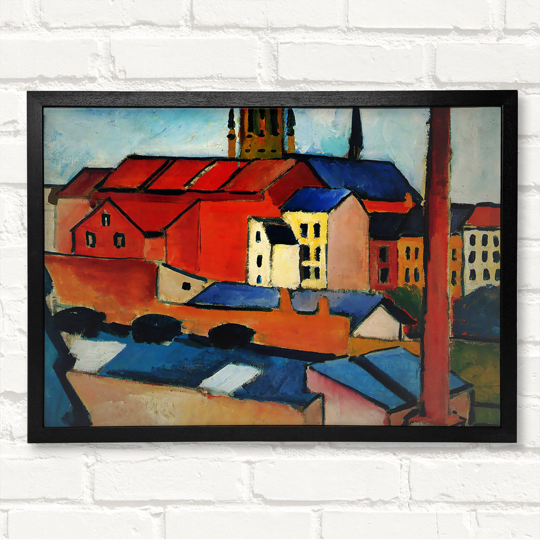 Marienkirche mit Häusern und Schornstein von August Macke - Geschlossener Eckrahmen Kunstdrucke auf Holz