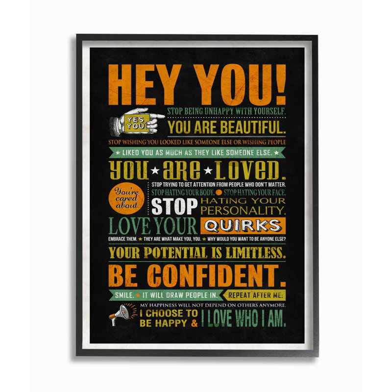 «Hey You Inspirational Neon Word Design» par Ester Kay, reproduction d'art textuel sur toile, H 30 po x l 24 po