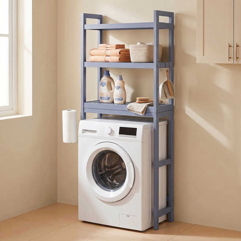 3-Tier Over The Toilet Storage with Adjustable Shelf ，25"W x 67"H, Blue, 67" H x 25" W x 10" D