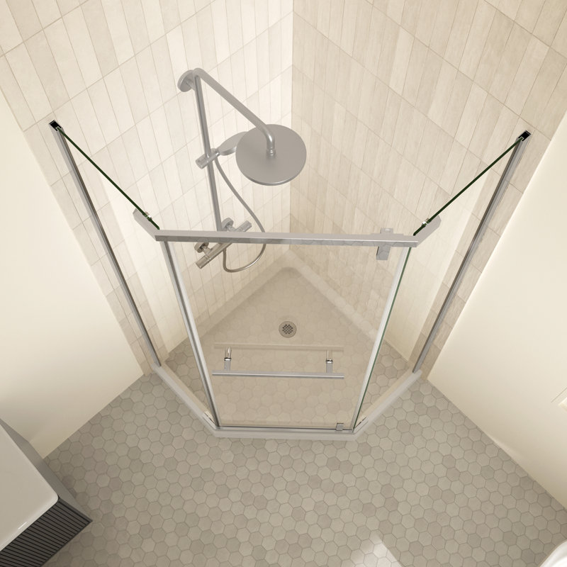 Cabine de douche d'angle sans cadre 91,4 cm x 91,4 cm x 182,9 cm, cabine de douche néo-angle avec verre trempé transparent de 6 mm, porte de douche pivotante avec pellicule anti-explosion et revêtement nanochrome