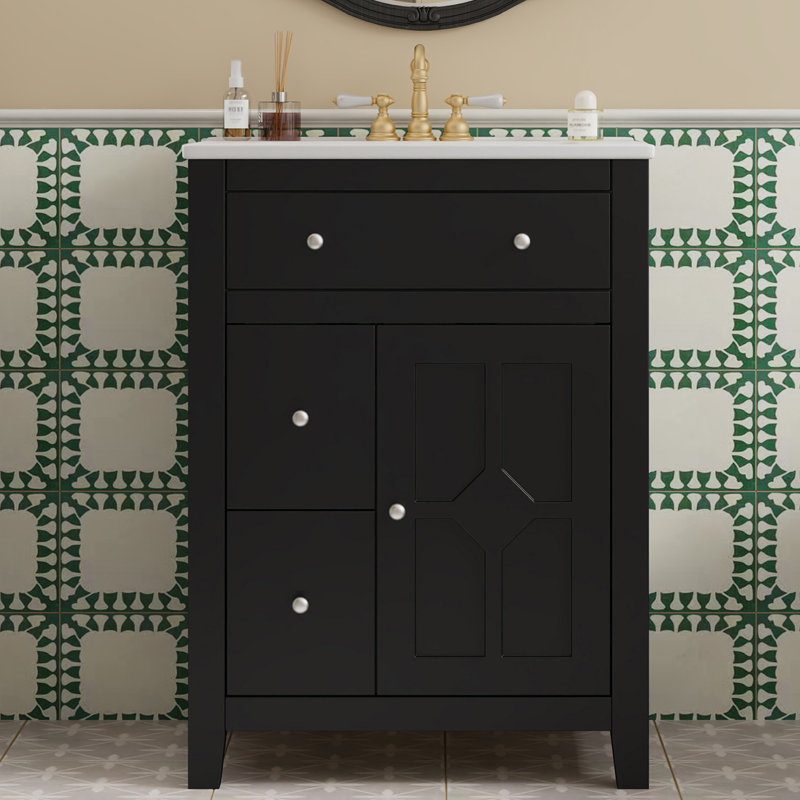 Meuble-lavabo 24 po avec lavabo en céramique de qualité supérieure, Noir