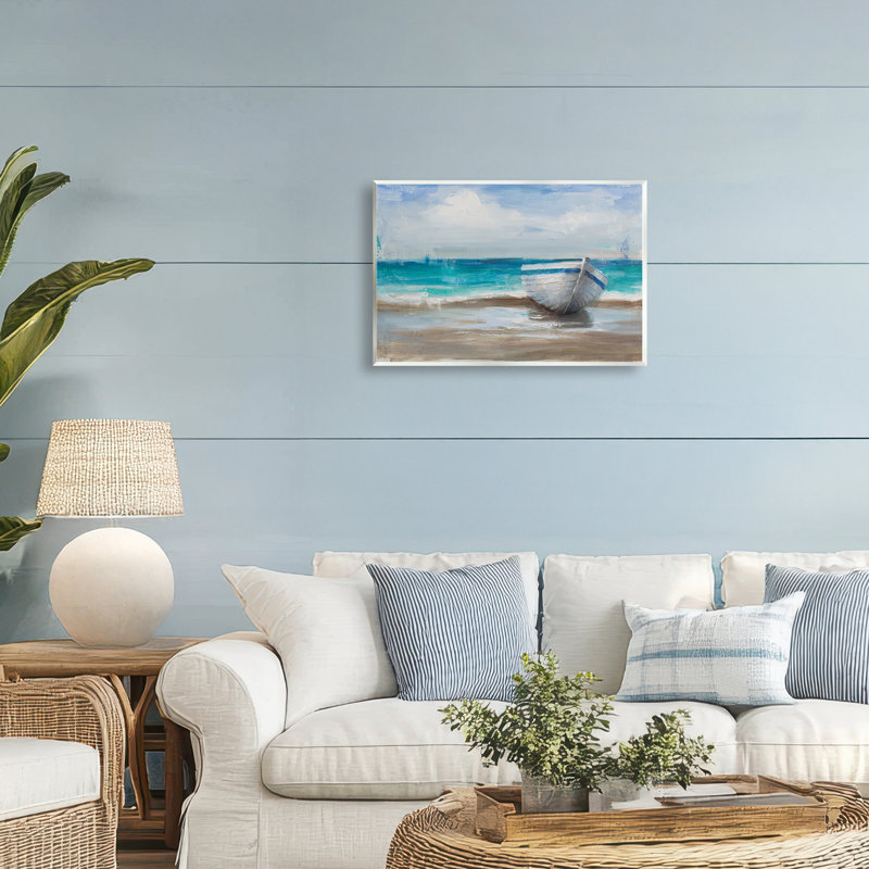 Plaque murale Painterly Boat On The Shore, design par Cloverfield & Co., H 13 po x l 19 po