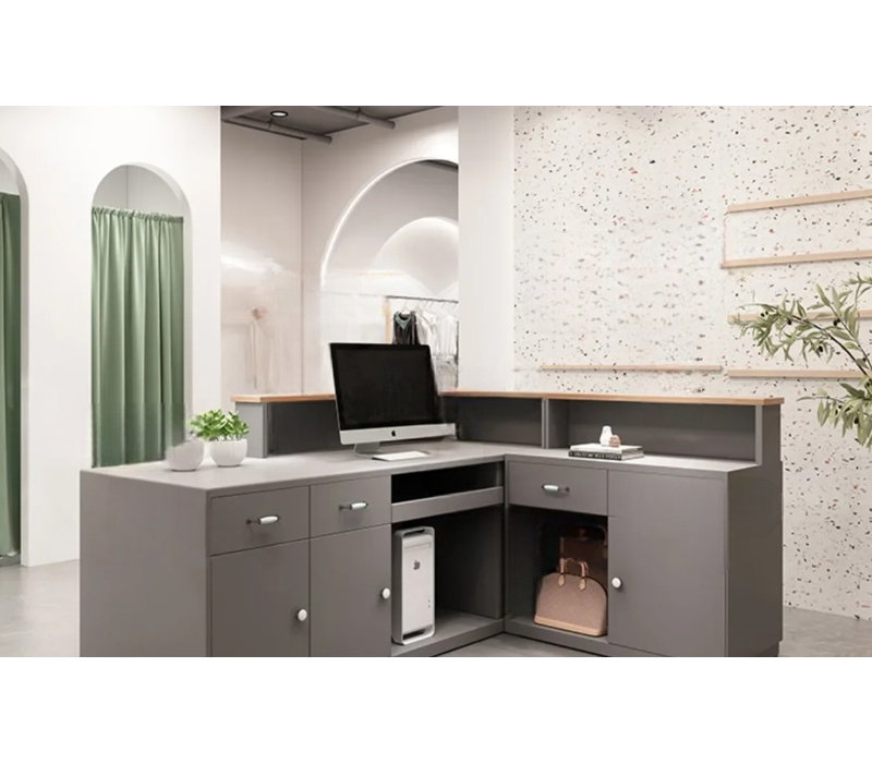 Clent L-Shape Manufactured Wood Reception Desk, 100cm H x 150cm W x 50cm D, Right Side Facing