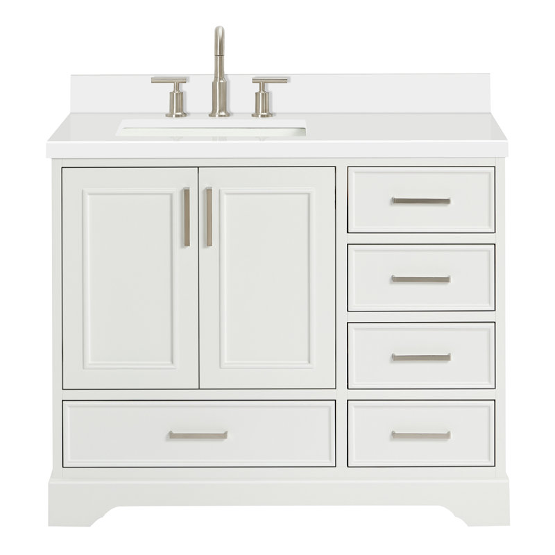 43'' Single Bathroom Vanity with White Quartz Top, White