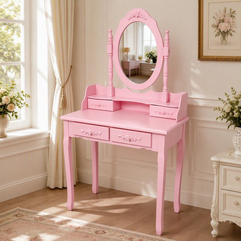Ensemble de coiffeuse avec miroir et tabouret rembourré Princess