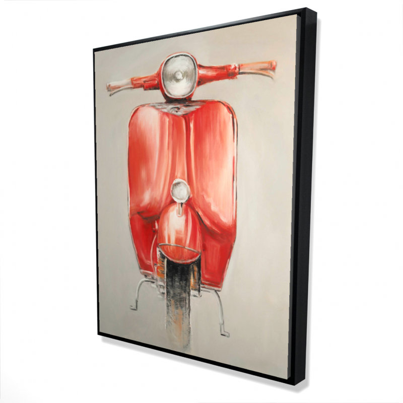 Small Red Moped Print On Canvas