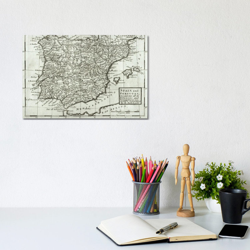 Map of Spain and Portugal, 1731 1 Piece Wall Art on Canvas, 20.32cm H x 30.48cm W