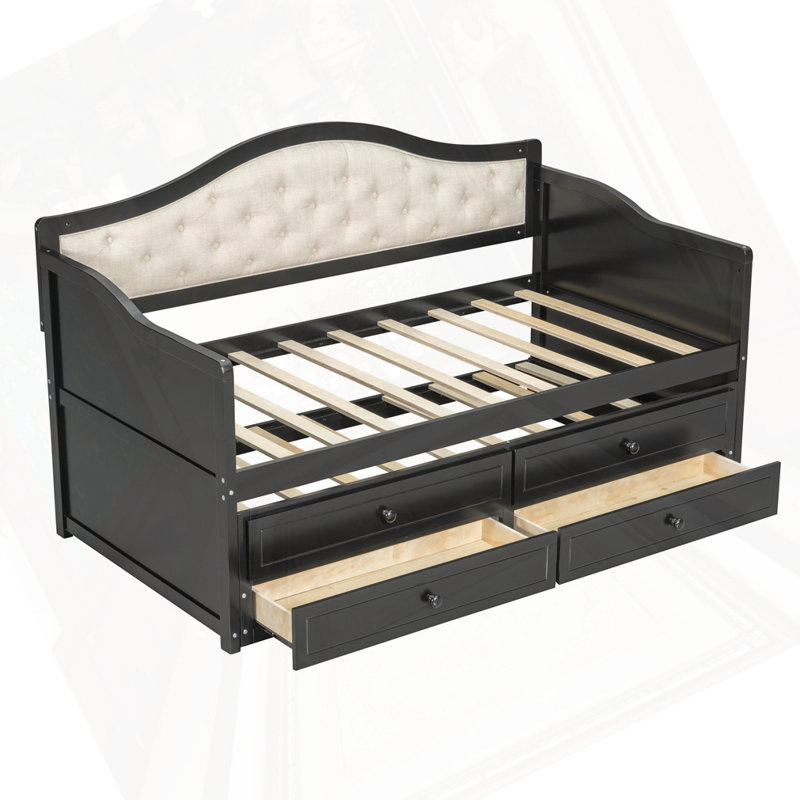 Twin Daybed with Trundle And Drawers, Black