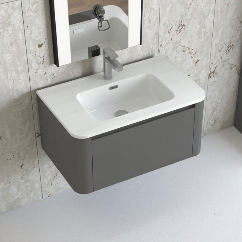 Meuble-lavabo flottant mural moderne 30 po avec lavabo intégré et tiroir à fermeture en douceur - rangement de salle de bain peu encombrant